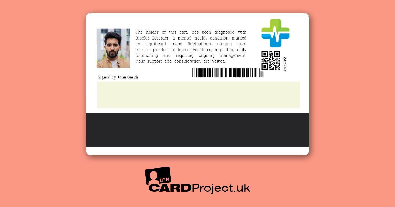 Bipolar Disorder Premium Medical Photo ID Card (REAR)